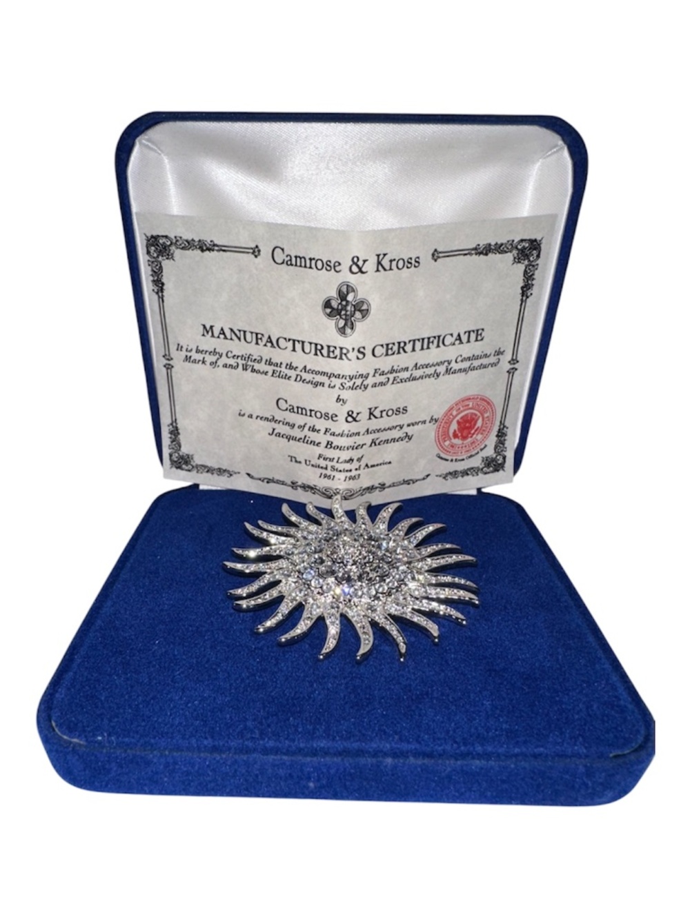 Camrose &  Kross JBK Sunburst Crystal Brooch Pin with Original Presentation Box